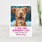 いたずらリストの犬のクリスマス写真 シーズンカード (正面)