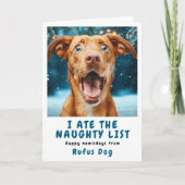 いたずらリストの犬のクリスマス写真 シーズンカード (正面)