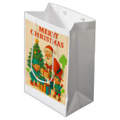 いたずらリスト認定 面白いサンタと犬 ミディアムペーパーバッグ (正面アングル)