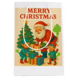 いたずらリスト認定 面白いサンタと犬 ミディアムペーパーバッグ