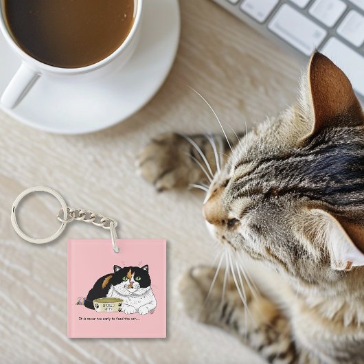 いたずら三毛猫にエサをあげて ピンク キーホルダー