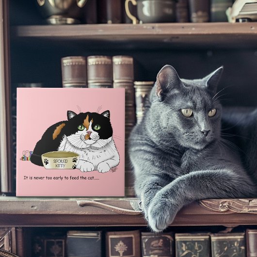 いたずら三毛猫にエサをあげて ピンク タイル