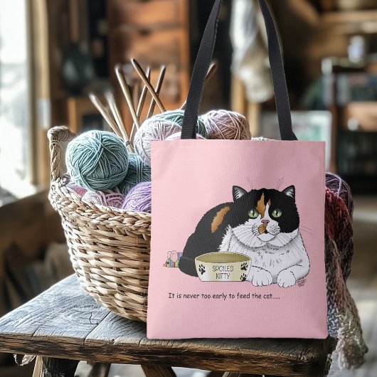 いたずら三毛猫に餌をあげる ピンク トートバッグ