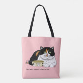 いたずら三毛猫に餌をあげる ピンク トートバッグ (裏面)