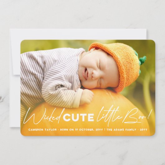 いたずら可愛い小さなブーハッピーハローウィン写真誕生 シーズンカード (正面)