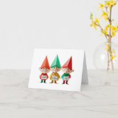いたずら好きでいい子で複雑なクリスマスエルフがかわいい カード (黄色い花)