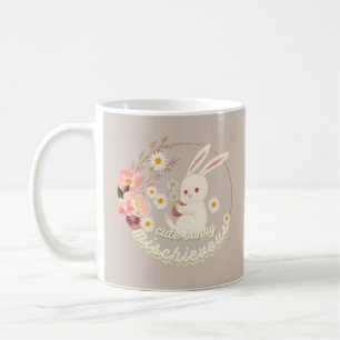 いたずら好きなかわいいバニーと花 コーヒーマグカップ