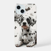 いたずら好きなぶち仔犬  iPhone 15ケース