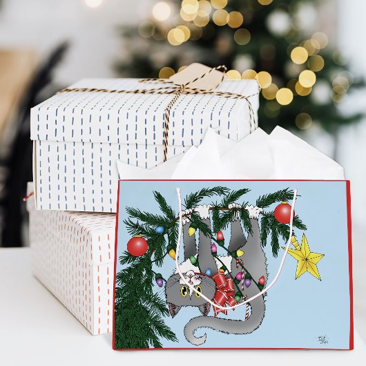 いたずら好きなグレー猫のクリスマス ラージペーパーバッグ