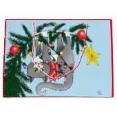 いたずら好きなグレー猫のクリスマス ラージペーパーバッグ (正面)