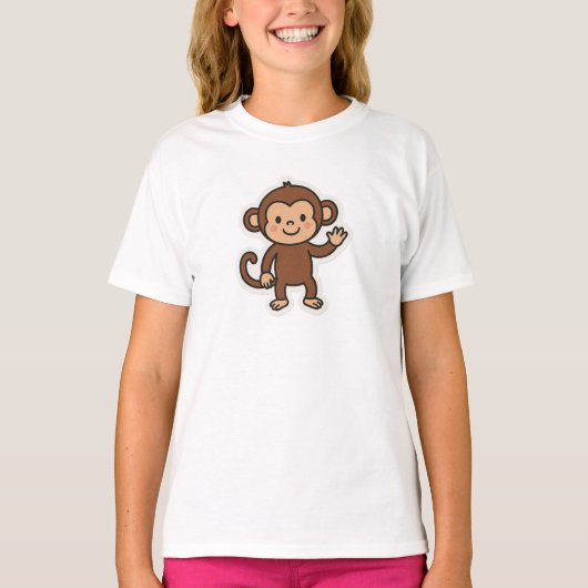 いたずら好きなサル キッズTシャツ - 面白いジャングルの動物のデザイン Tシャツ (正面)