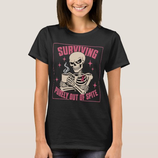いたずら好きなスケルトンの乳がん啓発Tシャツ Tシャツ (正面)