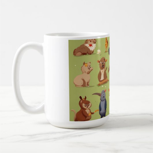 いたずら好きな動物たちのコメディ コーヒーマグカップ (左)