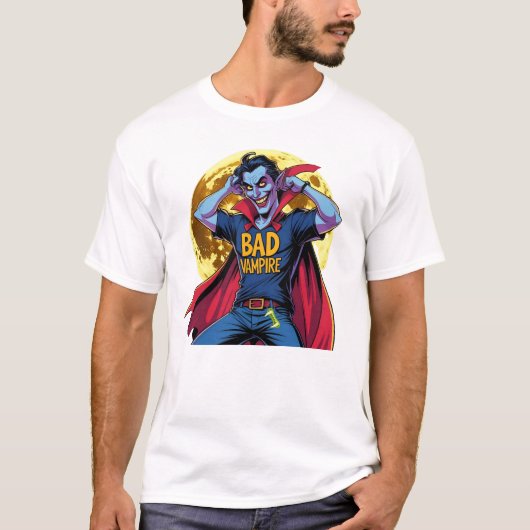 いたずら好きな吸血鬼、面白い吸血鬼の男性Tシャツ Tシャツ (正面)