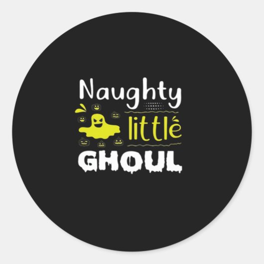 いたずら好きな小さなグール ハロウィーンの面白いデザイン ラウンドシール (正面)