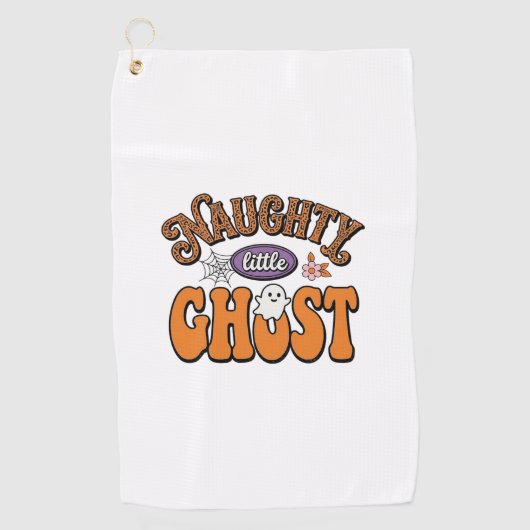 いたずら好きな小さな幽霊のビンテージ・ハロウィンTシャツデザイン ゴルフタオル (正面)