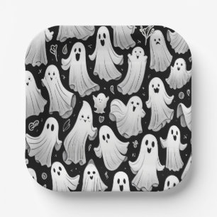 いたずら好きな幽霊だらけのハロウィン ペーパープレート