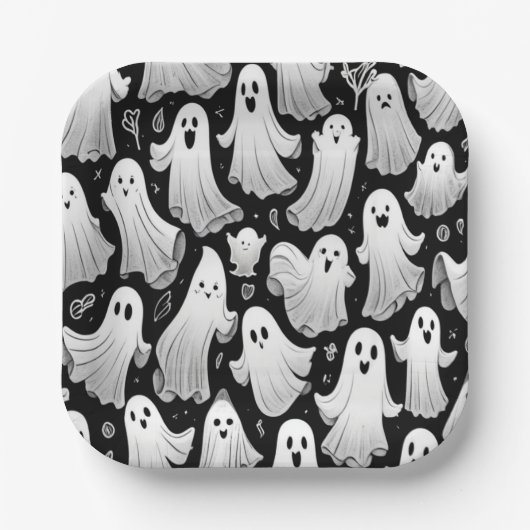 いたずら好きな幽霊だらけのハロウィン ペーパープレート (正面)