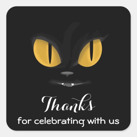 いたずら好きな牙のある黒猫感謝してい スクエアシール (正面)