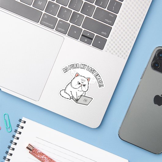いたずら好きな猫 "As Purr My Last Email!" 楽しいオフィスグッズ シール (ノートパソコンとiPhone)
