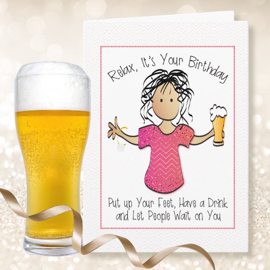 いたずら好きな皮肉屋の女性 ビール カートゥーン 誕生日 カード