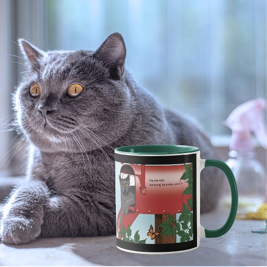 いたずら好きな赤い郵便箱の猫のユーモア マグカップ