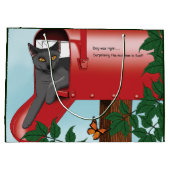いたずら好きな赤い郵便箱の猫のユーモア ラージペーパーバッグ (裏面)