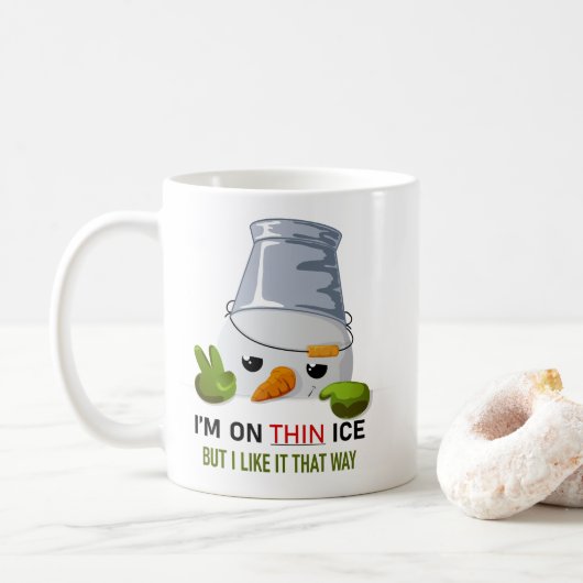 いたずら好きな雪だるま バケツ頭 私は薄氷の上 冗談 コーヒーマグカップ (ドーナツ)