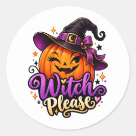 いたずら好きな魔女のハロウィンステッカー ラウンドシール
