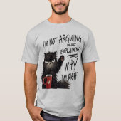 いたずら好きな黒猫のコーヒー愛好家のデザイン Tシャツ (正面)