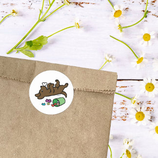 いたずら好きチョコレートラブラドールサイドアイ ラウンドシール