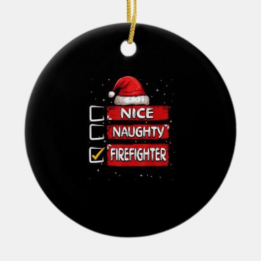 いたずら消防士のクリスマスリスト セラミックオーナメント (正面)