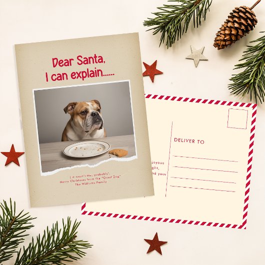いたずら犬のクリスマスカード Dear Santa I Can Explain ポストカード