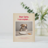 いたずら犬のクリスマスカード Dear Santa I Can Explain ポストカード (スタンド正面)