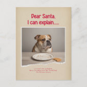 いたずら犬のクリスマスカード Dear Santa I Can Explain ポストカード (正面)