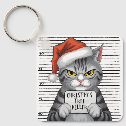 いたずら猫のクリスマスツリー破壊者 キーホルダー (正面)
