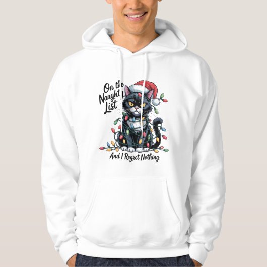 いたずら猫のクリスマスTシャツ – 面白いサンタ帽 パーカ (正面)