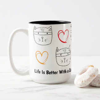 いたずら猫のスケッチ – かわいいミニマリスト猫アート ツートーンマグカップ