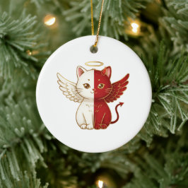 いたずら猫の天使と悪戯好きな猫のクリスマススプリットオーナメント セラミックオーナメント