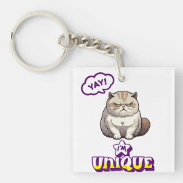 いたずら猫の「やった！私ってユニーク！」面白冷蔵庫マグネット キーホルダー