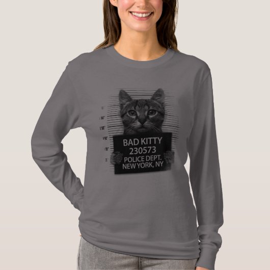 いたずら猫警察逮捕写真 ふざけたTシャツ Tシャツ (正面)