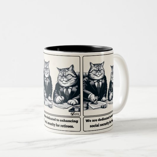 いたずら笑い：狡猾な猫政治家 ツートーンマグカップ (正面右)