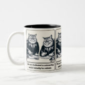 いたずら笑い：狡猾な猫政治家 ツートーンマグカップ (左)