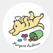 いたずら黄色ラブラドールサイドアイ ラウンドシール (正面)