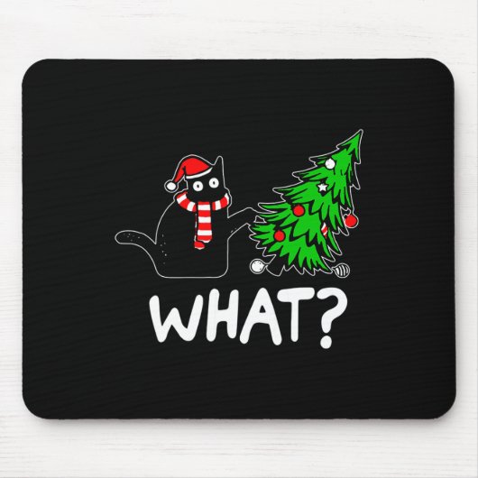 いたずら黒猫がクリスマスツリーを倒す マウスパッド (正面)