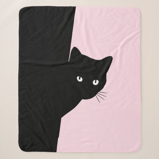 いたずら黒猫ピンク シェルパブランケット (正面)