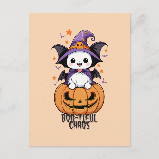 いたずら | こうもり、帽子、カボチャ シーズンポストカード (正面)