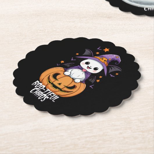 いたずら | こうもり、帽子、カボチャ ペーパーコースター (アングル)