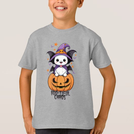 いたずら | こうもり、帽子、カボチャ Tシャツ (正面)