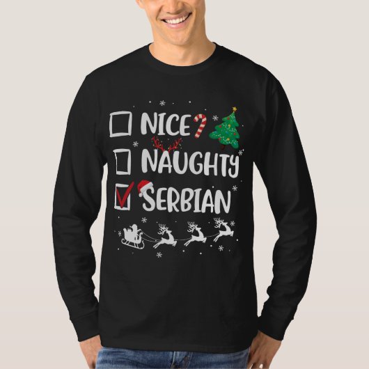 いたずらorいい子 セルビアのクリスマス ユーモアサンタ帽子 tシャツ (正面)